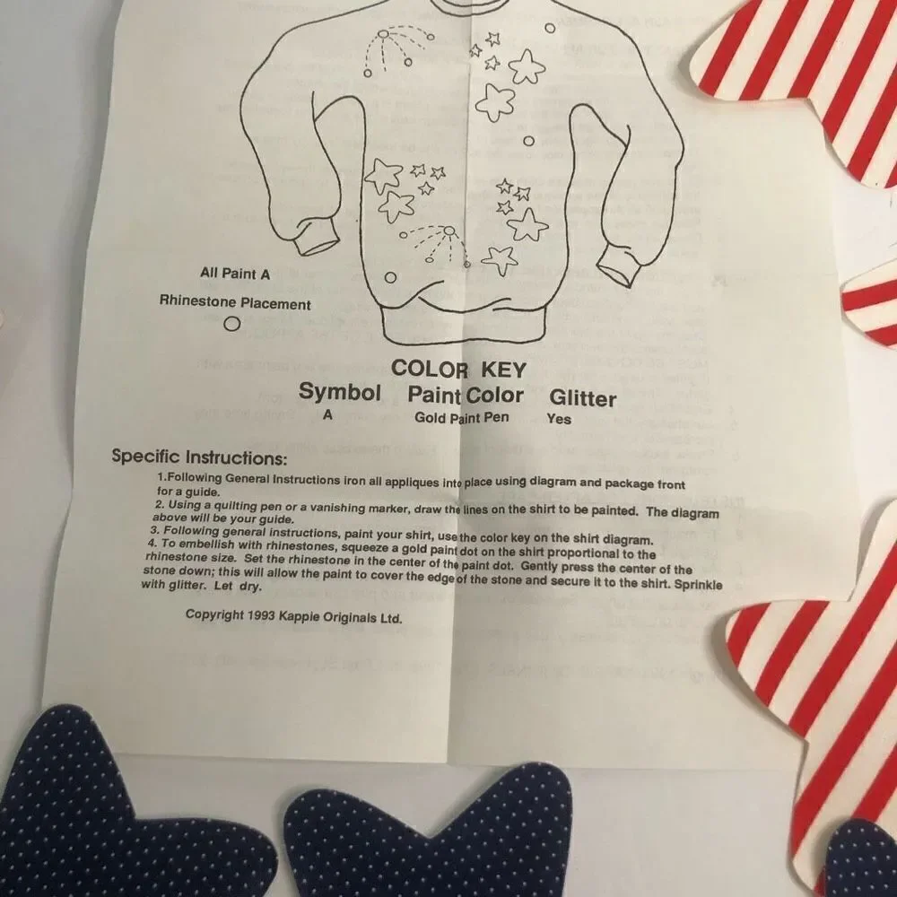 1993 kappie originals red white and‎ blue stars gold stars with shirt diagram
